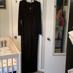 Maxi v neck ruched slit dress